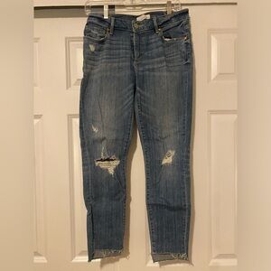 Loft size 27 Curvy Skinny, blue, distressed jean with step hem